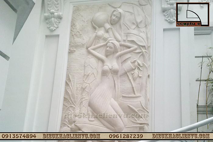 Phù điêu cô gái đắp nổi decor không gian nội ngoại thất